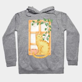 Cats and Coffee Watercolor Hoodie